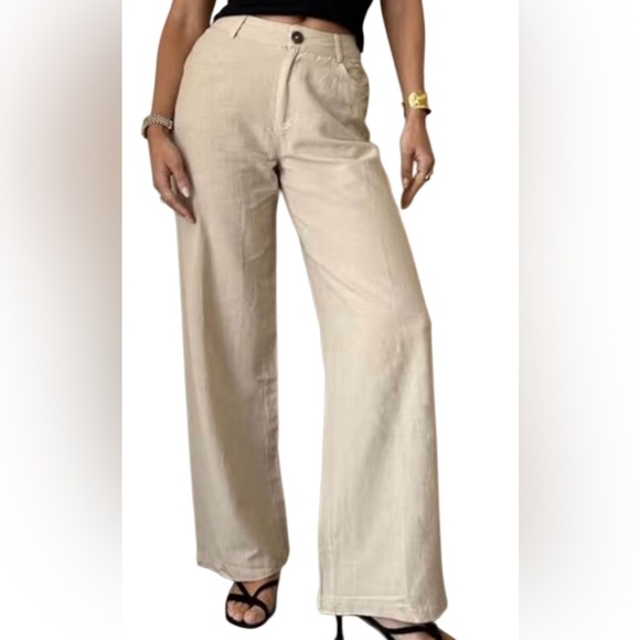 NA-KD Linen Wide-Leg Pants in Beige, size 6-8 - Picture 1 of 7